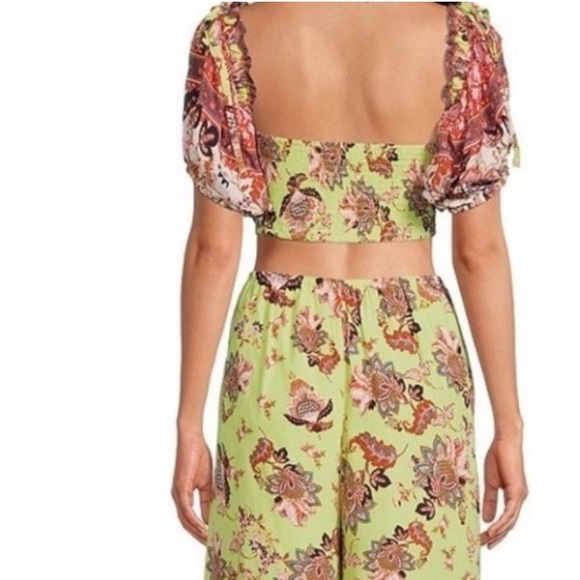 NWT FREE PEOPLE bali citrus skies lime red Floral Yellow Jumpsuit size XS - Picture 7 of 13